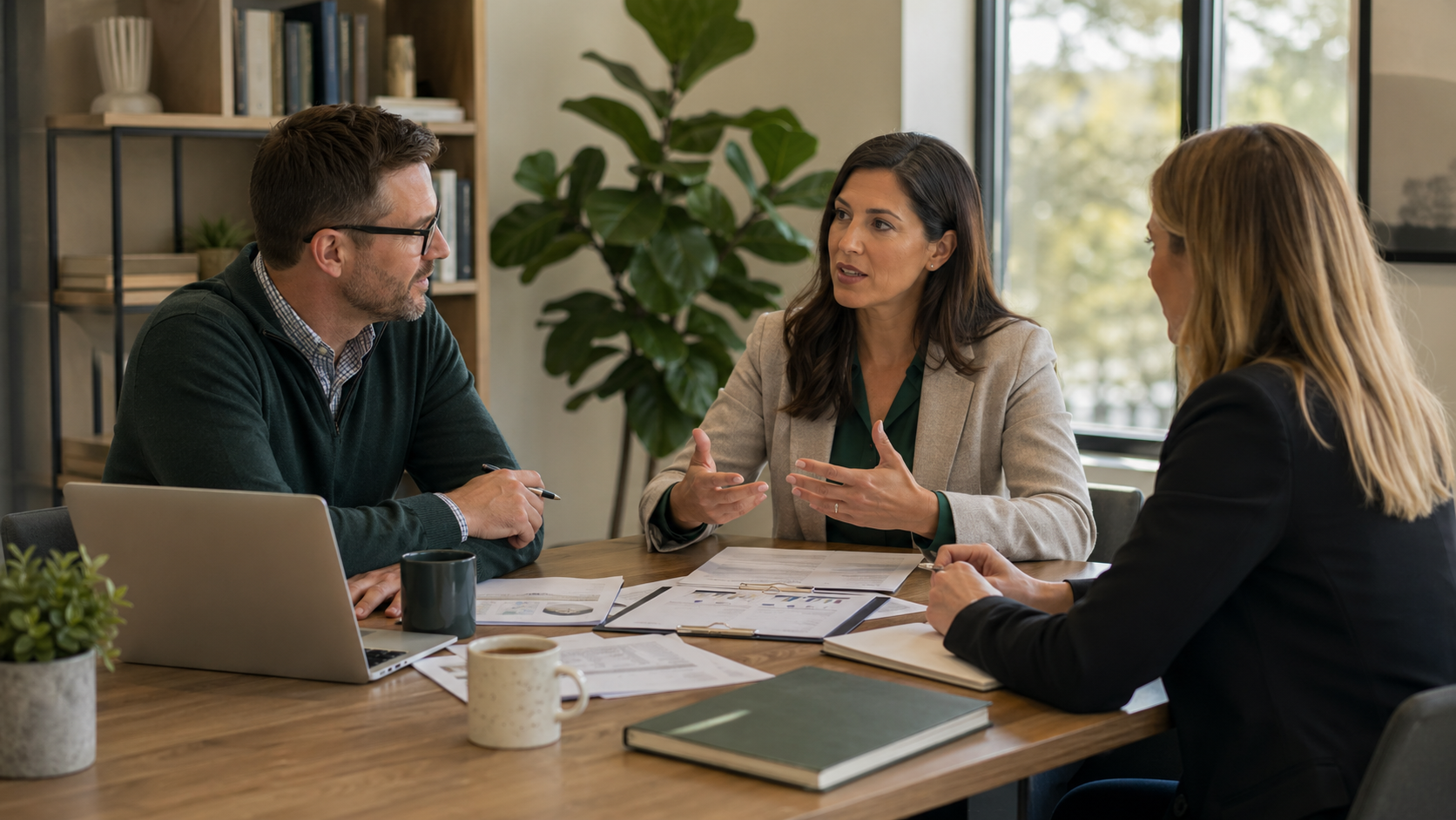 Financial advisor discussing referral partnerships with local professionals